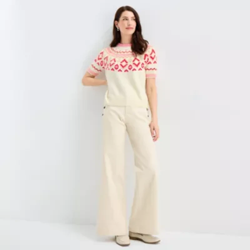 St. John's Bay Womens Crew Neck Short Sleeve Pullover Sweater