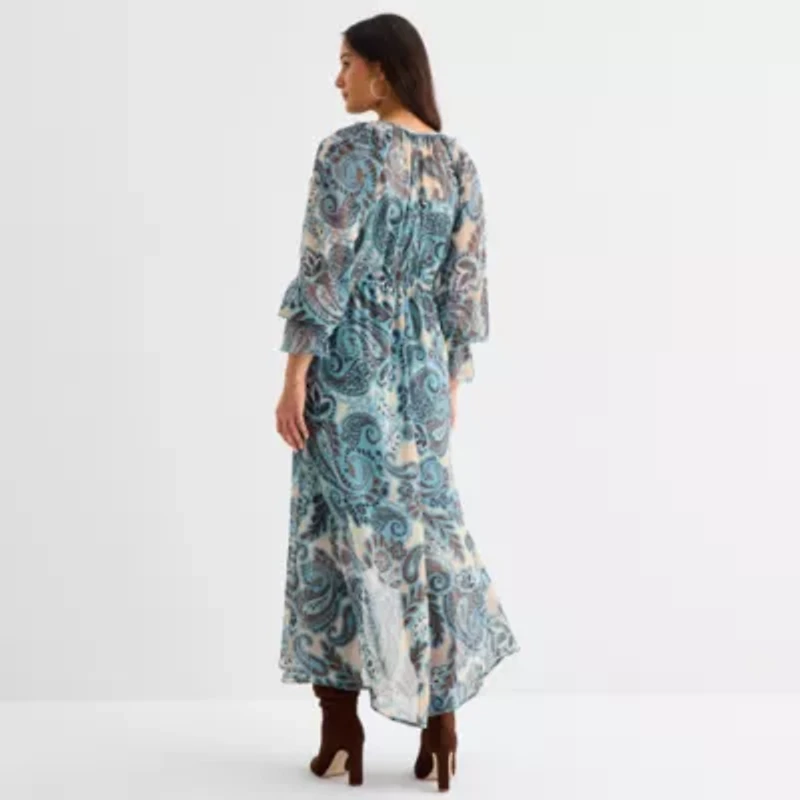 a.n.a Womens Long Sleeve High-Low Paisley A-Line Dress