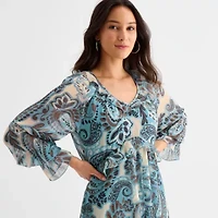 a.n.a Womens Long Sleeve High-Low Paisley A-Line Dress