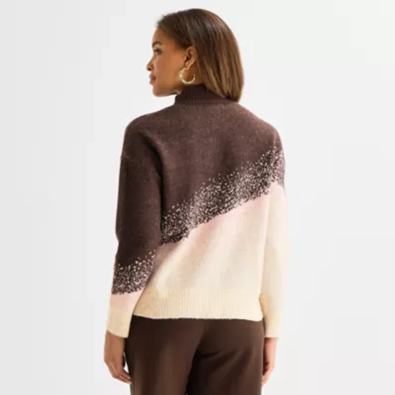 Liz Claiborne Womens Mock Neck Long Sleeve Pullover Sweater