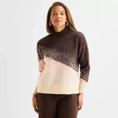 Liz Claiborne Womens Mock Neck Long Sleeve Pullover Sweater