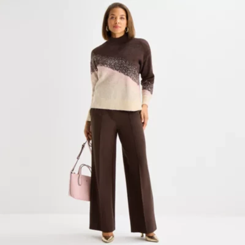 Liz Claiborne Womens Mock Neck Long Sleeve Pullover Sweater