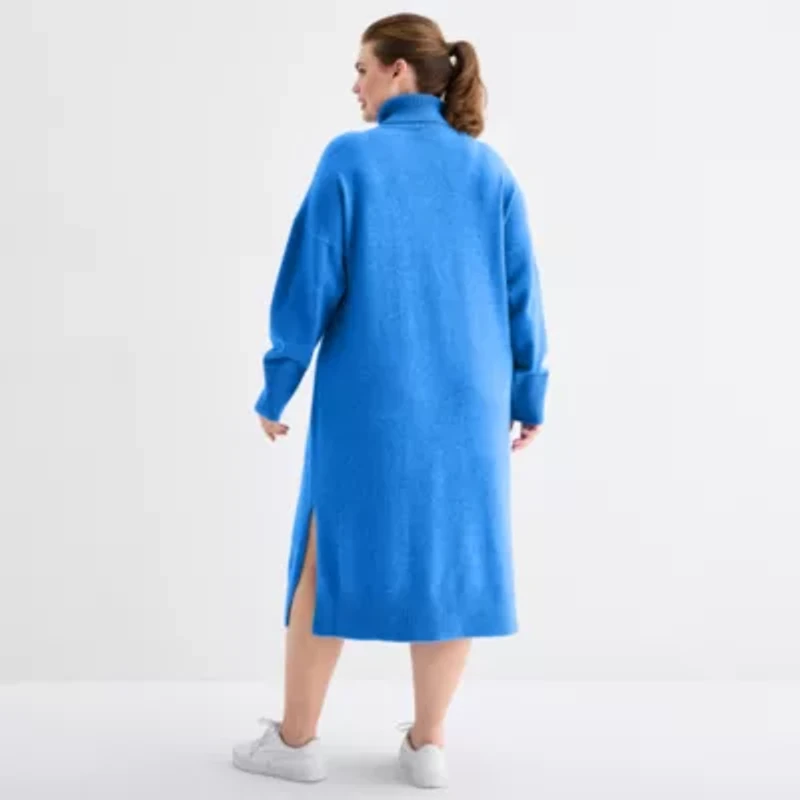 Stylus Womens Plus Long Sleeve Midi Sweater Dress