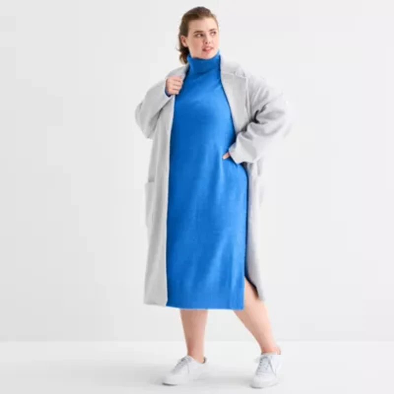 Stylus Womens Plus Long Sleeve Midi Sweater Dress