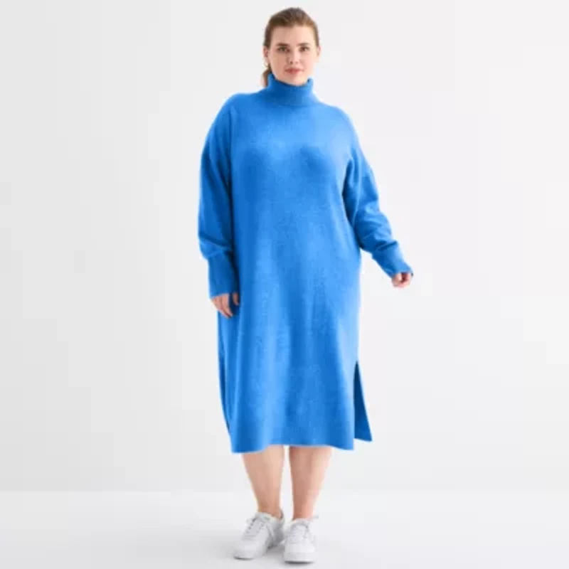 Stylus Womens Plus Long Sleeve Midi Sweater Dress