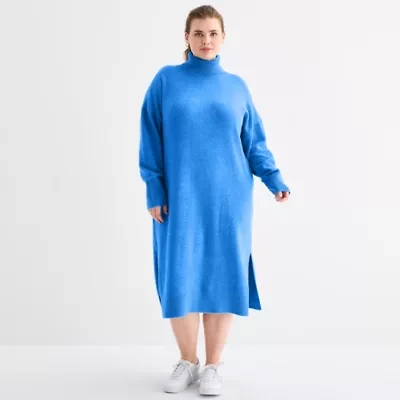 Stylus Womens Plus Long Sleeve Midi Sweater Dress