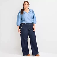 St. John's Bay Womens Plus V Neck 3/4 Sleeve Blouse