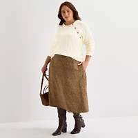 St. John's Bay Plus Womens Crew Neck Long Sleeve Striped Cable Knit Pullover Sweater