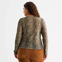 a.n.a Womens Crew Neck Long Sleeve Plus T-Shirt
