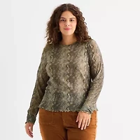 a.n.a Womens Crew Neck Long Sleeve Plus T-Shirt
