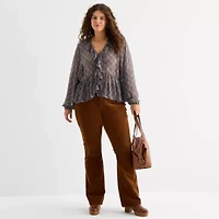 a.n.a Womens Split Tie Neck Long Sleeve Plus Blouse