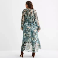 a.n.a Womens Plus Long Sleeve Paisley Peasant Dress