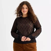 a.n.a Womens Round Neck Long Sleeve Plus T-Shirt