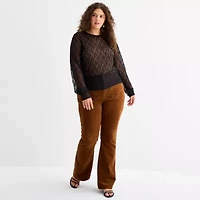 a.n.a Womens Round Neck Long Sleeve Plus T-Shirt