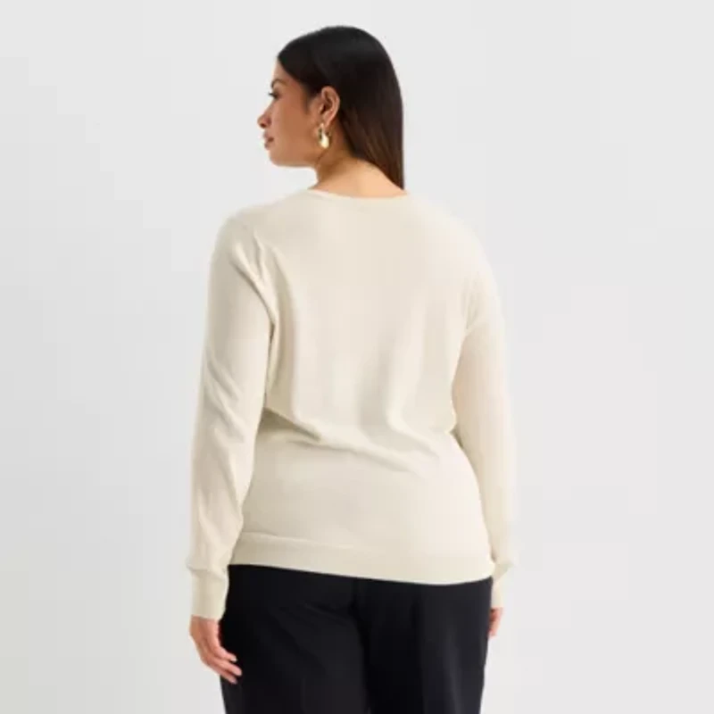 Worthington Plus Womens Crew Neck Long Sleeve Pullover Sweater