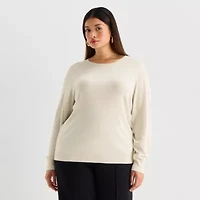 Worthington Plus Womens Crew Neck Long Sleeve Pullover Sweater