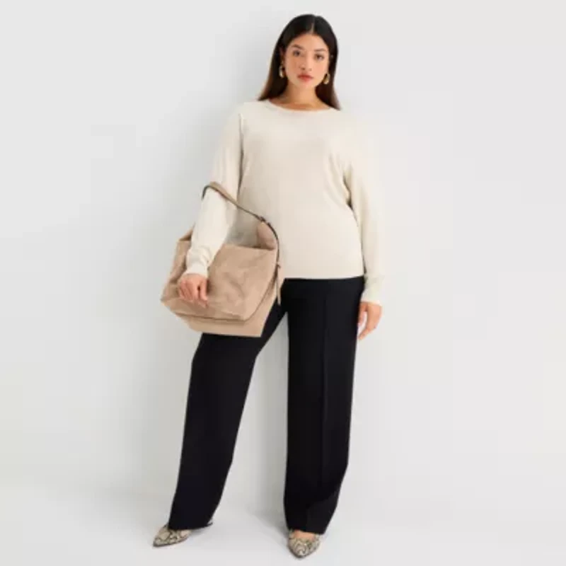 Worthington Plus Womens Crew Neck Long Sleeve Pullover Sweater