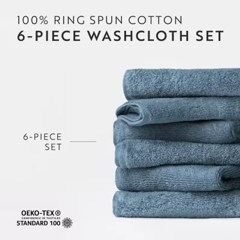 Hotel-Quality 6 Piece Washcloth Towel Sets - 100% Cotton