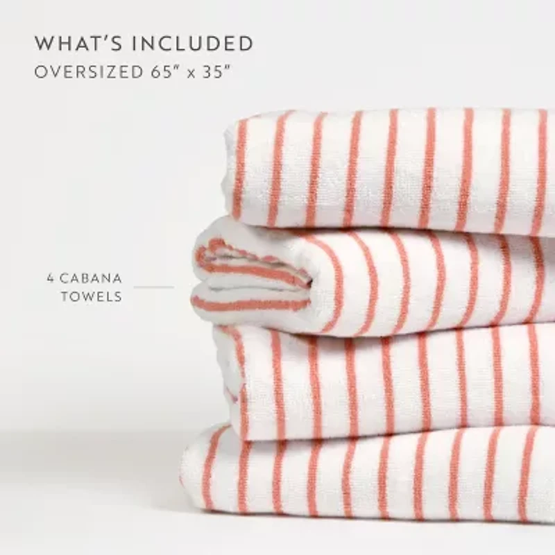 4-Pack Cabana Stripe Beach Pool Towels - 100% Absorbent Cotton, 30 X 70