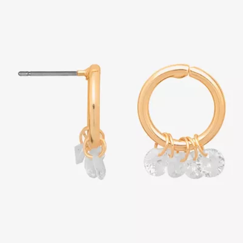 Bijoux Bar Delicates Gold Tone Womens Cubic Zirconia Round Drop Earrings