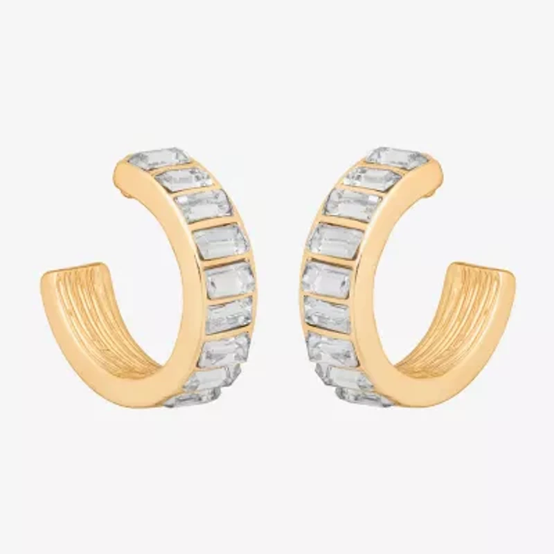 Bijoux Bar Delicates Gold Tone Womens Glass 17.5mm Round Hoop Earrings