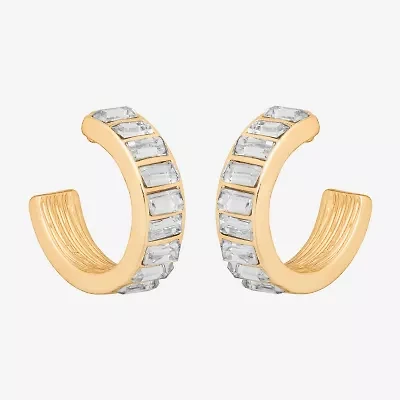 Bijoux Bar Delicates Gold Tone Womens Glass 17.5mm Round Hoop Earrings
