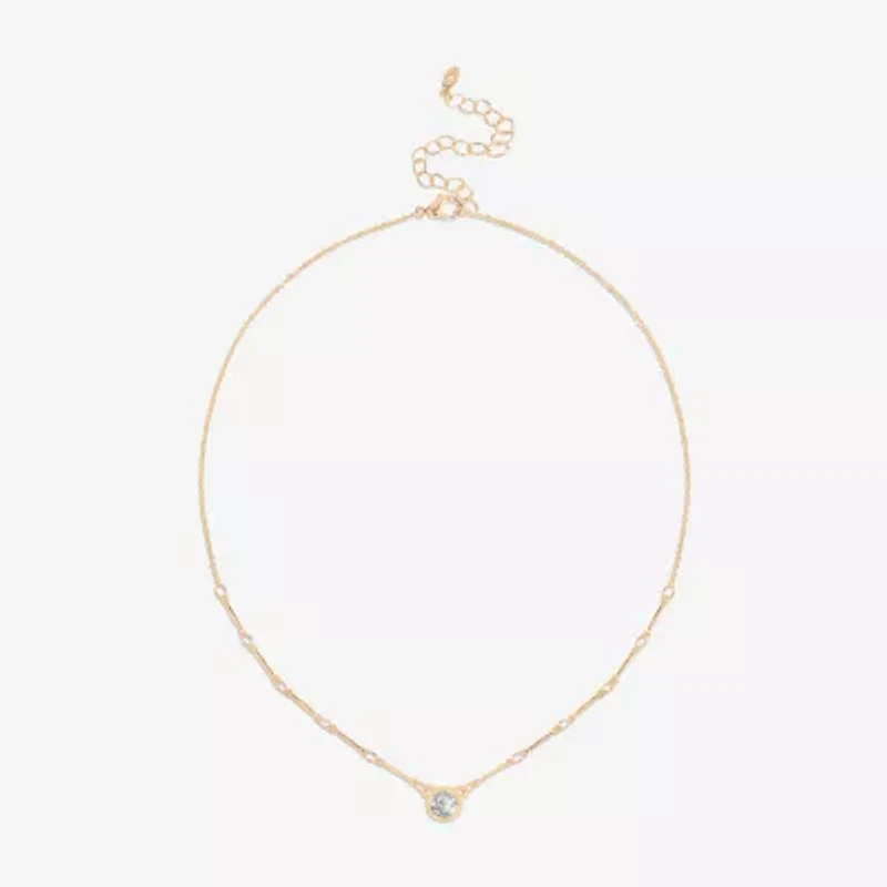 Bijoux Bar Delicates Gold Tone Womens Glass Round 16 Inch Pendant Necklace