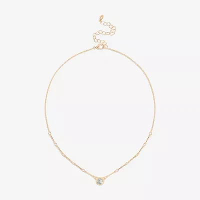 Bijoux Bar Delicates Gold Tone Womens Glass Round 16 Inch Pendant Necklace