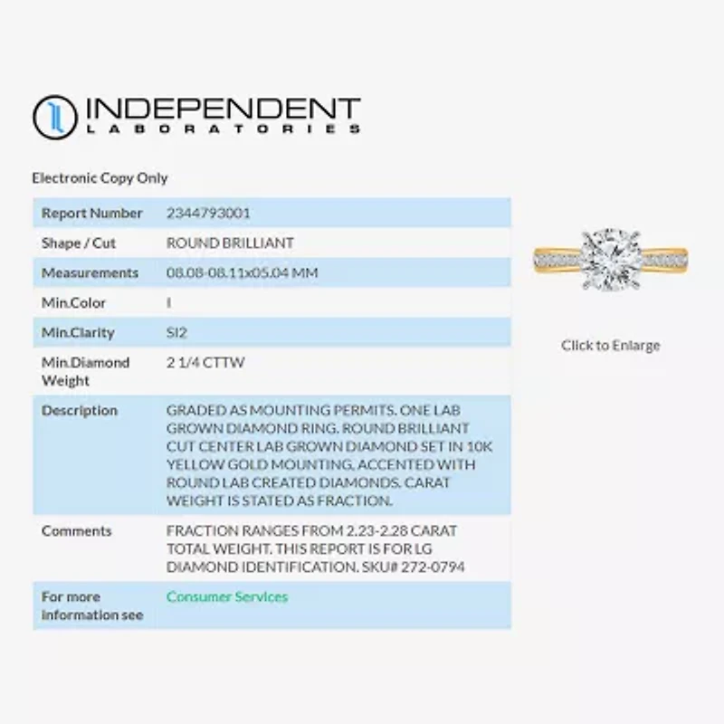 I, Si2 Womens 2 CT. T.W. Lab Grown White Diamond 10K Gold Round Side Stone Engagement Ring