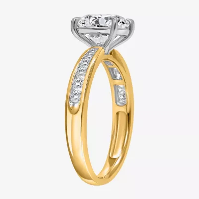 I, Si2 Womens 2 CT. T.W. Lab Grown White Diamond 10K Gold Round Side Stone Engagement Ring