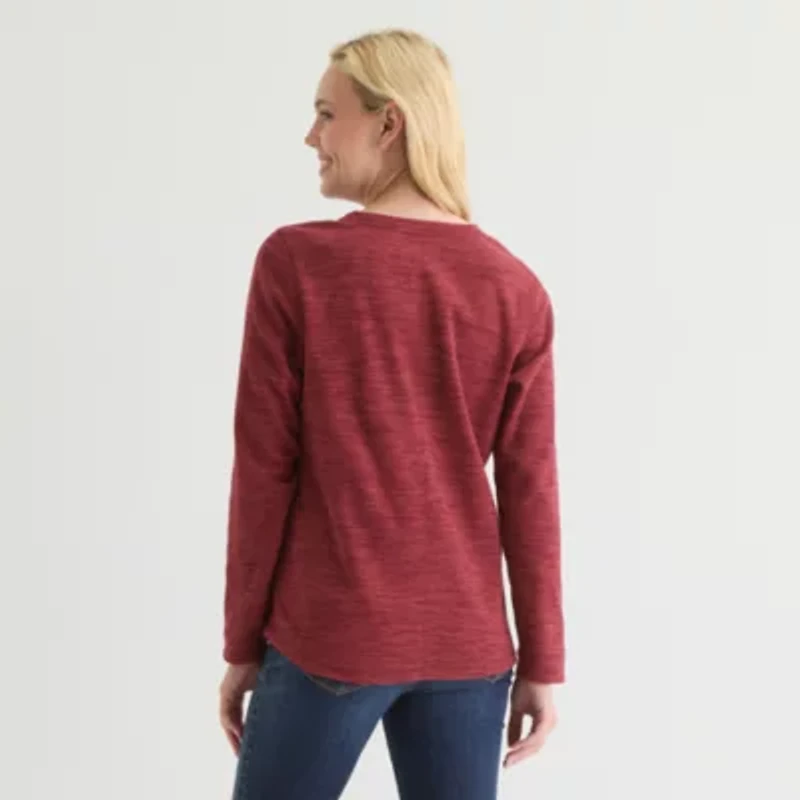 St. John's Bay Womens V Neck Polar Fleece Long Sleeve Sweatshirt