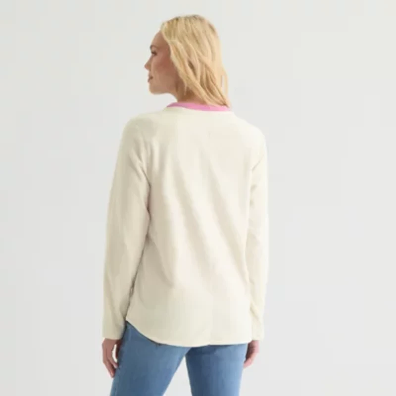 St. John's Bay Womens V Neck Polar Fleece Long Sleeve Sweatshirt