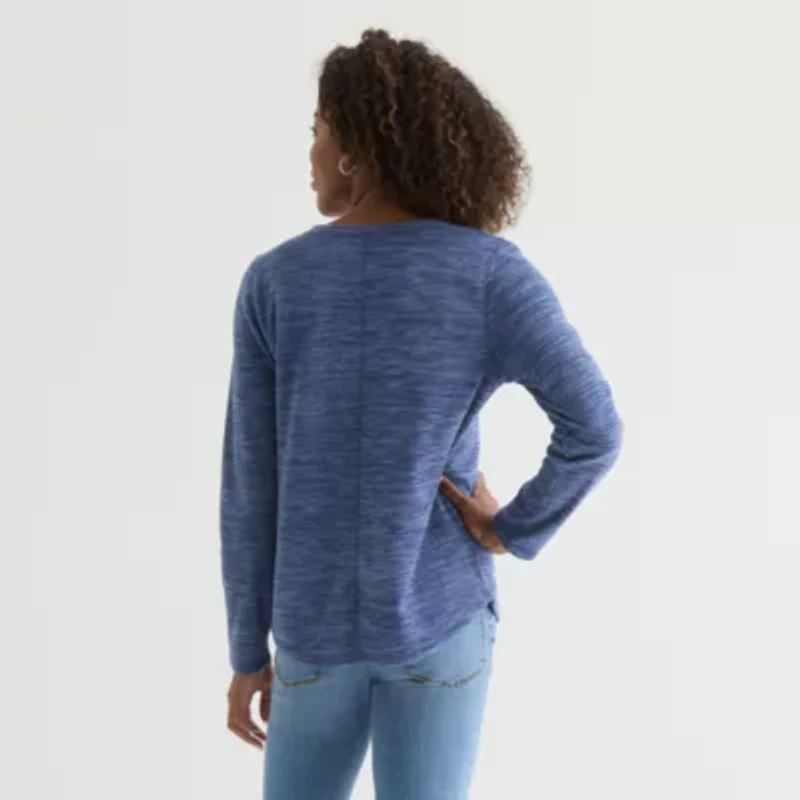 St. John's Bay Womens V Neck Polar Fleece Long Sleeve Sweatshirt