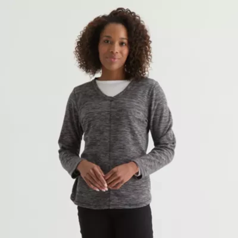 St. John's Bay Womens V Neck Polar Fleece Long Sleeve Sweatshirt