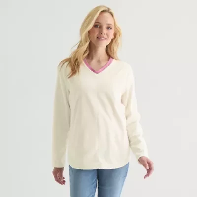 St. John's Bay Womens V Neck Polar Fleece Long Sleeve Sweatshirt