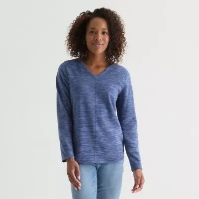 St. John's Bay Womens V Neck Polar Fleece Long Sleeve Sweatshirt