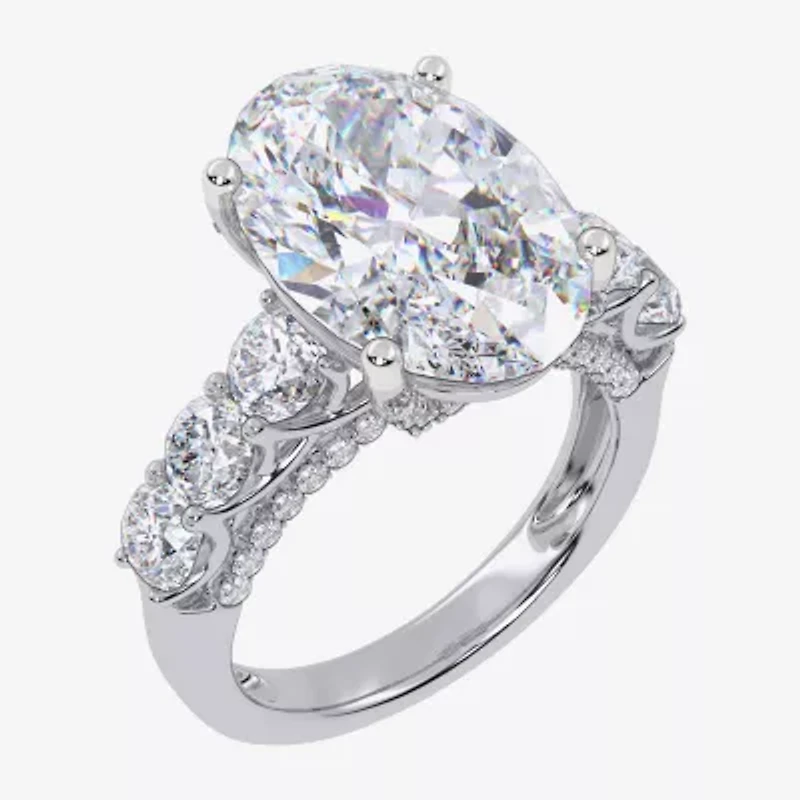 Signature By Modern Bride (G, Vs2-Si1) Womens 7 1/2 Ct. T.W. Lab Grown White Diamond 14K Gold Oval Side Stone Engagement Ring