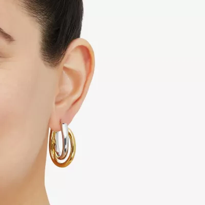 Silver Addiction Womens 14K Two Tone Gold Over Silver Hoop Earrings