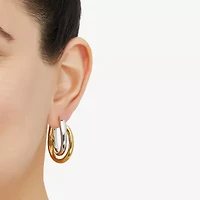 Silver Addiction Womens 14K Two Tone Gold Over Silver Hoop Earrings