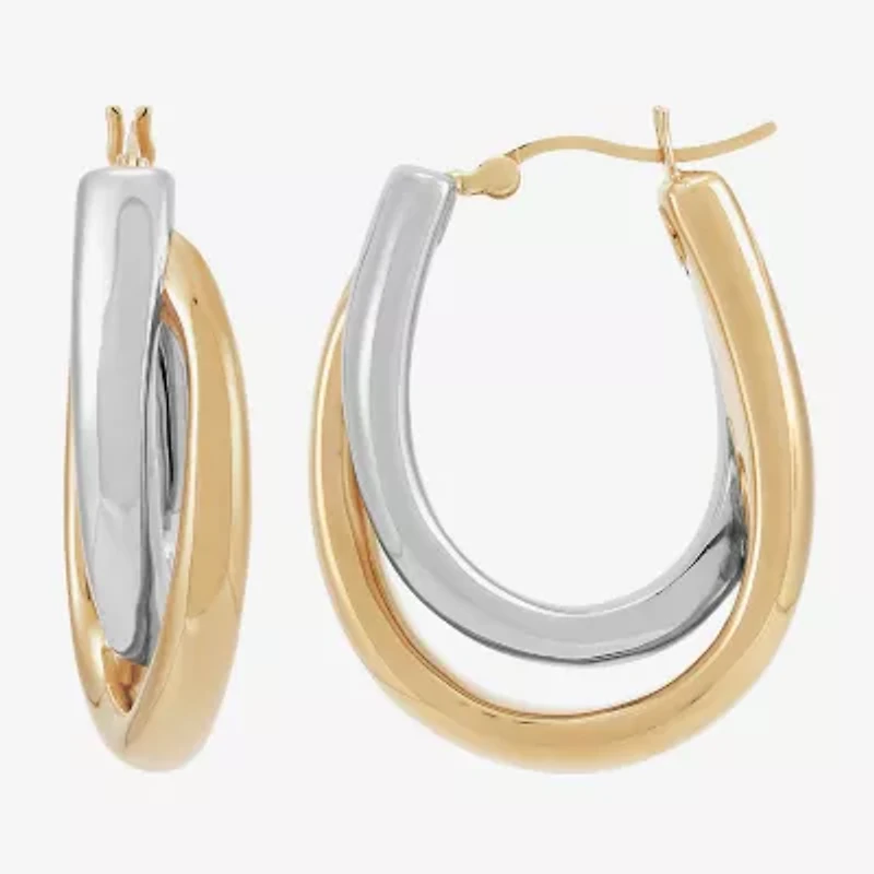 Silver Addiction Womens 14K Two Tone Gold Over Silver Hoop Earrings