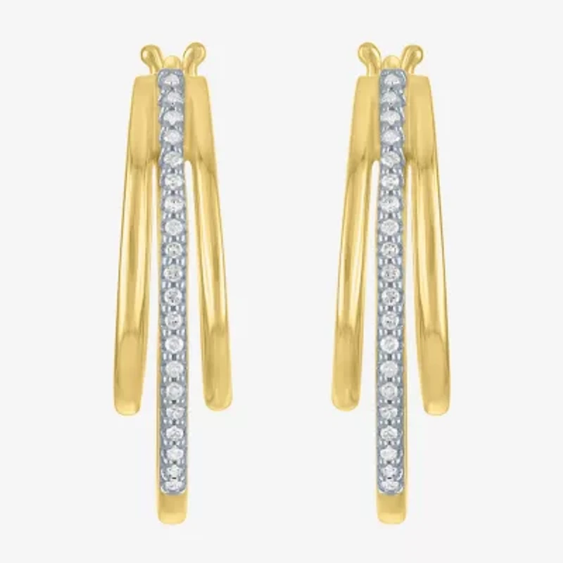 (G-H, Si2-I1) Womens 1/10 CT. T.W. Lab Grown White Diamond 14K Gold Over Silver 23.2mm Hoop Earrings