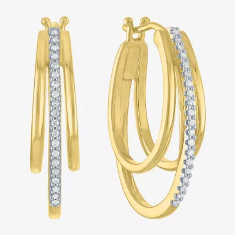 (G-H, Si2-I1) Womens 1/10 CT. T.W. Lab Grown White Diamond 14K Gold Over Silver 23.2mm Hoop Earrings