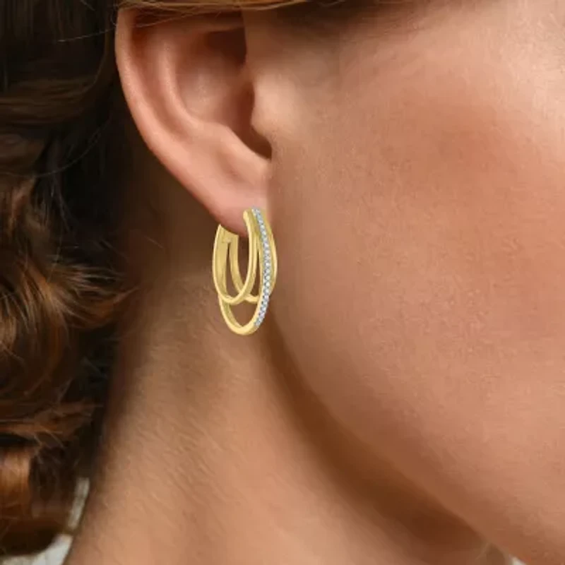 (G-H, Si2-I1) Womens 1/10 CT. T.W. Lab Grown White Diamond 14K Gold Over Silver 23.2mm Hoop Earrings