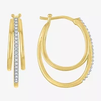 (G-H, Si2-I1) Womens 1/10 CT. T.W. Lab Grown White Diamond 14K Gold Over Silver 23.2mm Hoop Earrings