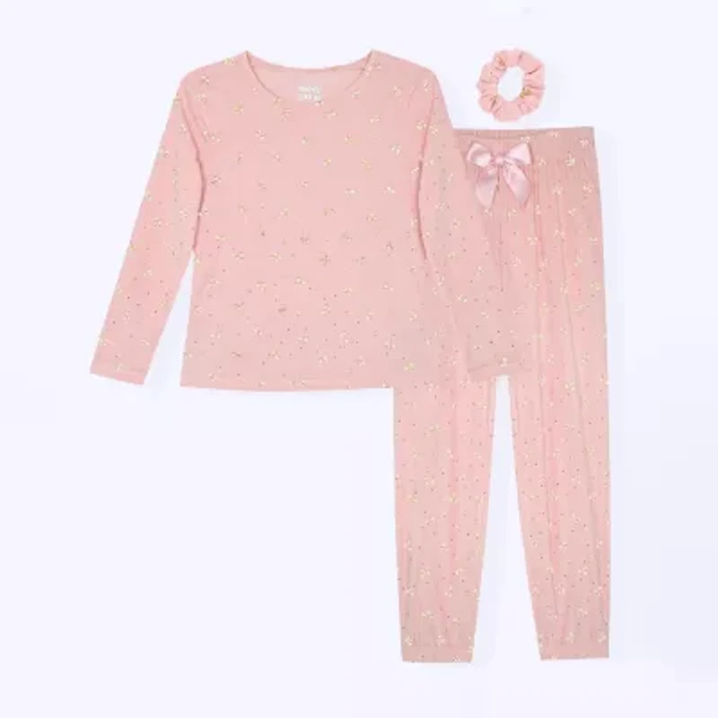 Sleep On It Little & Big Kid Girls Velour Crew Neck Long Sleeve 3-pc. Pajama Sets