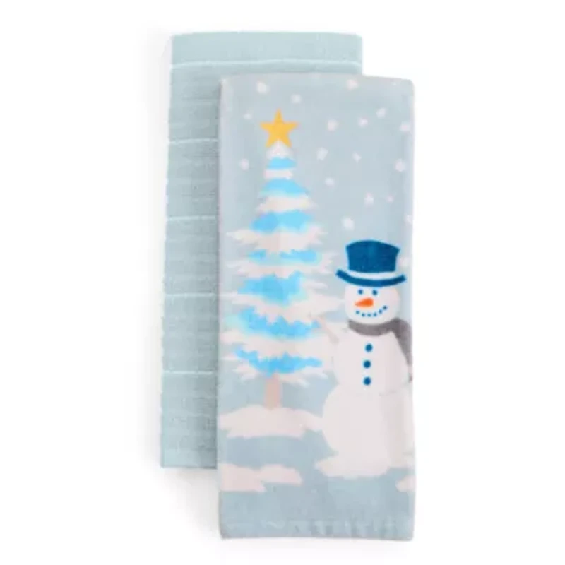 North Pole Trading Co. Blue Snowman 2-pc. Kitchen Towel Set