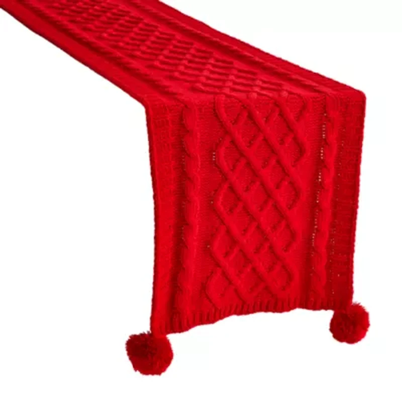 North Pole Tranding Co. Chenille Knit with Pom Pom Table Runner