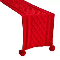 North Pole Tranding Co. Chenille Knit with Pom Pom Table Runner