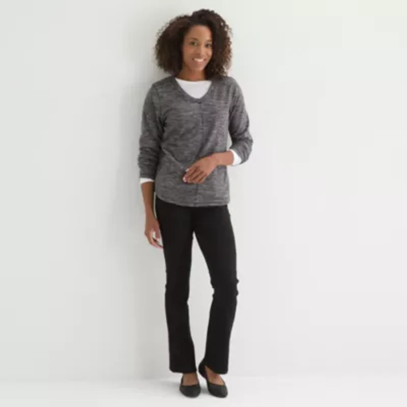 St. John's Bay Womens V Neck Polar Fleece Long Sleeve Sweatshirt