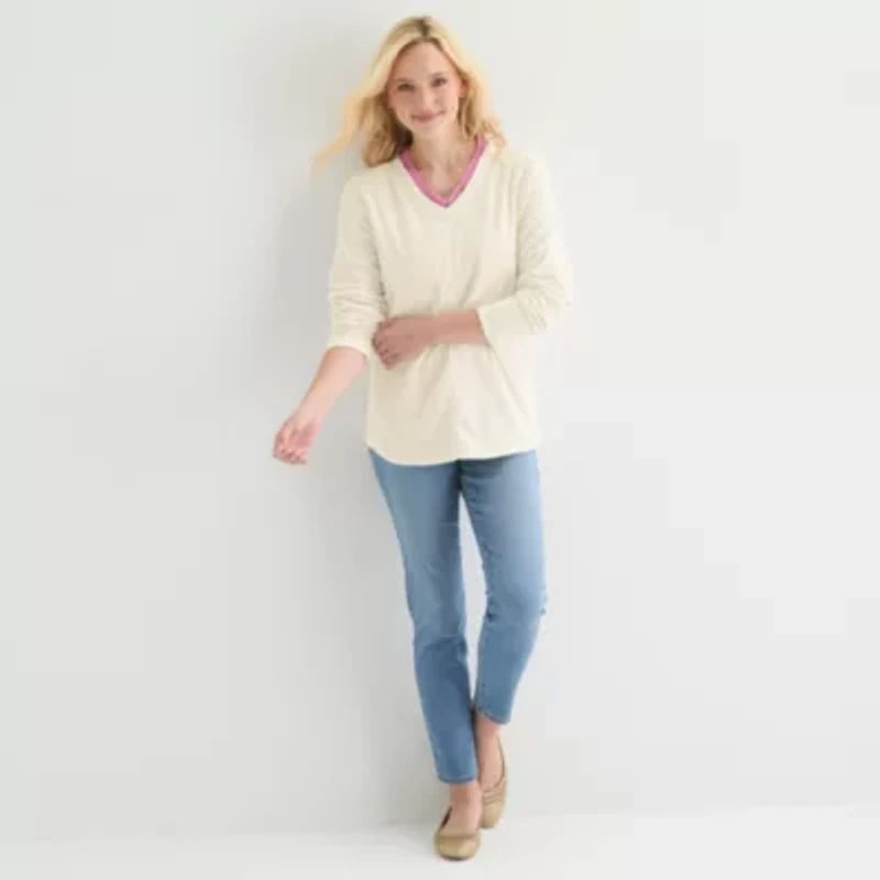 St. John's Bay Womens V Neck Polar Fleece Long Sleeve Sweatshirt